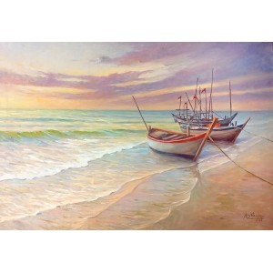 Aurangzib Hanjra, 24 x 36 Inch, Oil on Canvas, Seascape Painting, AC-AZH-034